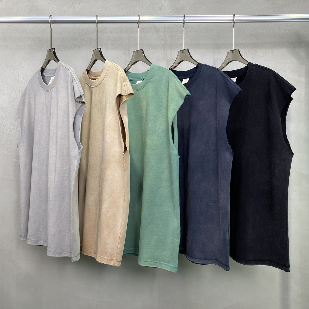 Custom Vintage Sleeveless High Quality Unisex Heavy Cotton Streetwear Puff Print Round Neck Heavy Weight T-shirts Men Women