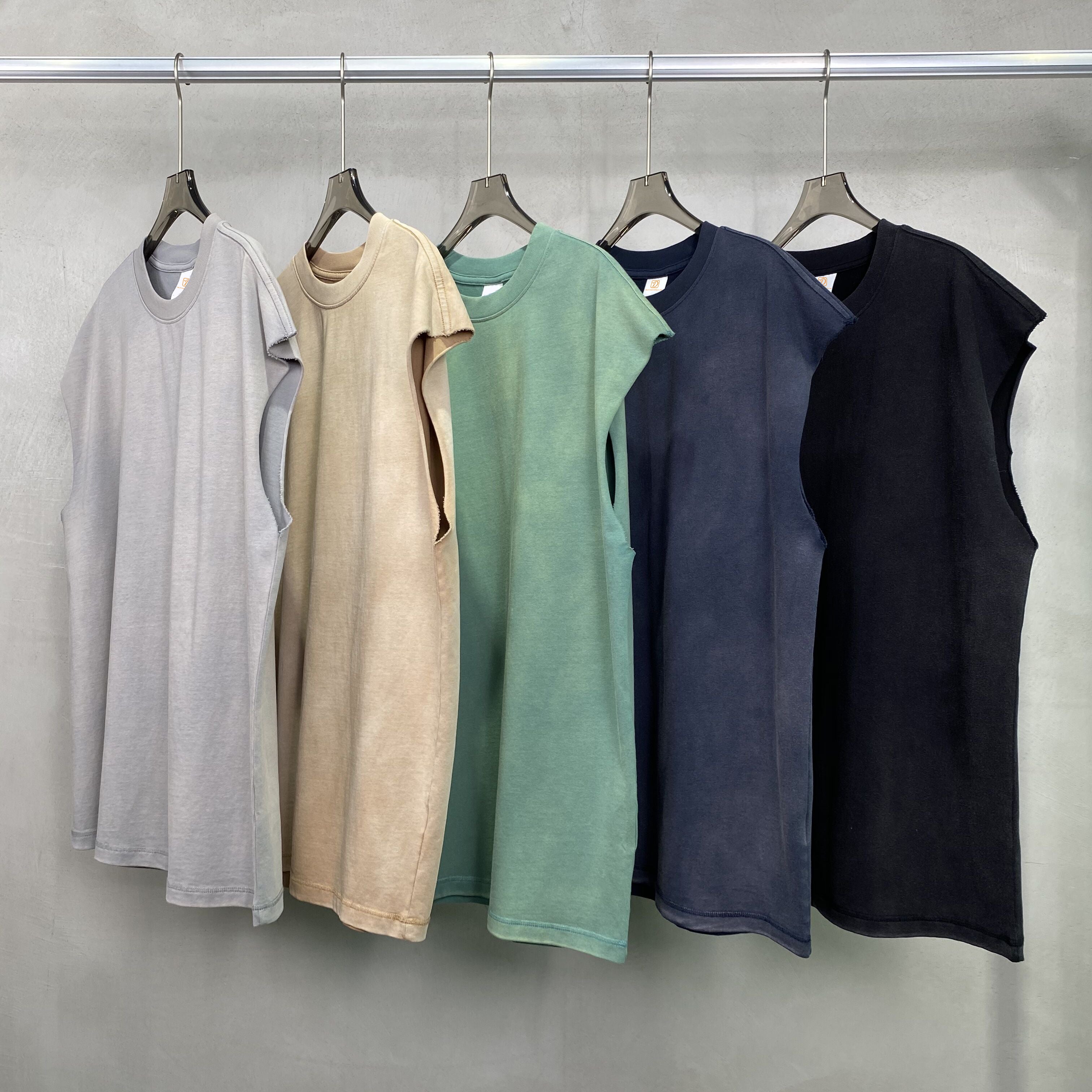 Custom Vintage Sleeveless High Quality Unisex Heavy Cotton Streetwear Puff Print Round Neck Heavy Weight T-shirts Men Women