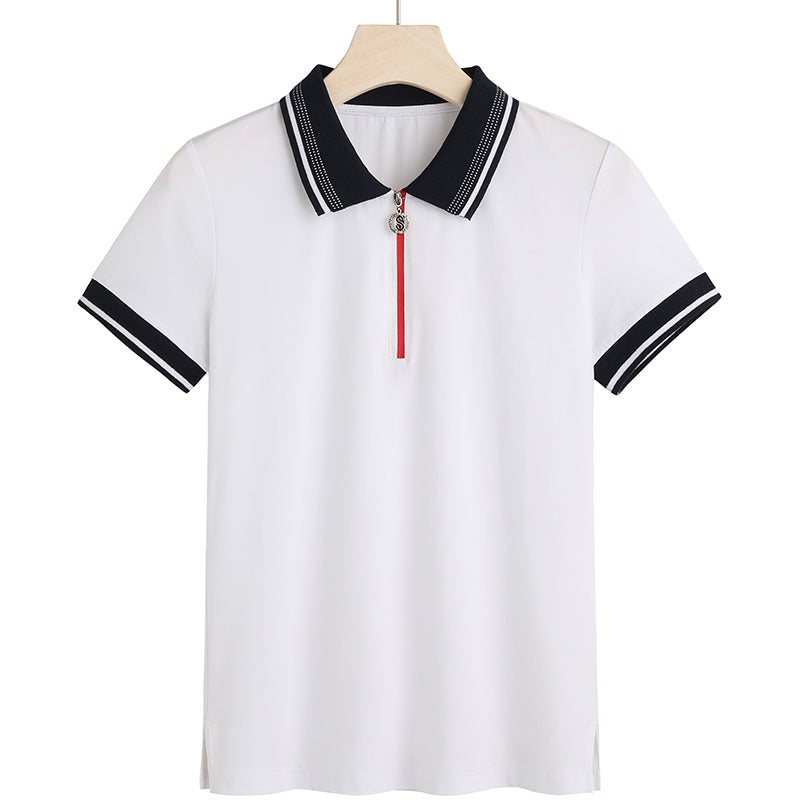 Wholesale Summer Version 4 Color Women's Button Down Zipper Polo Shirt High Quality Plain Polo Shirt From a Trendy Brand