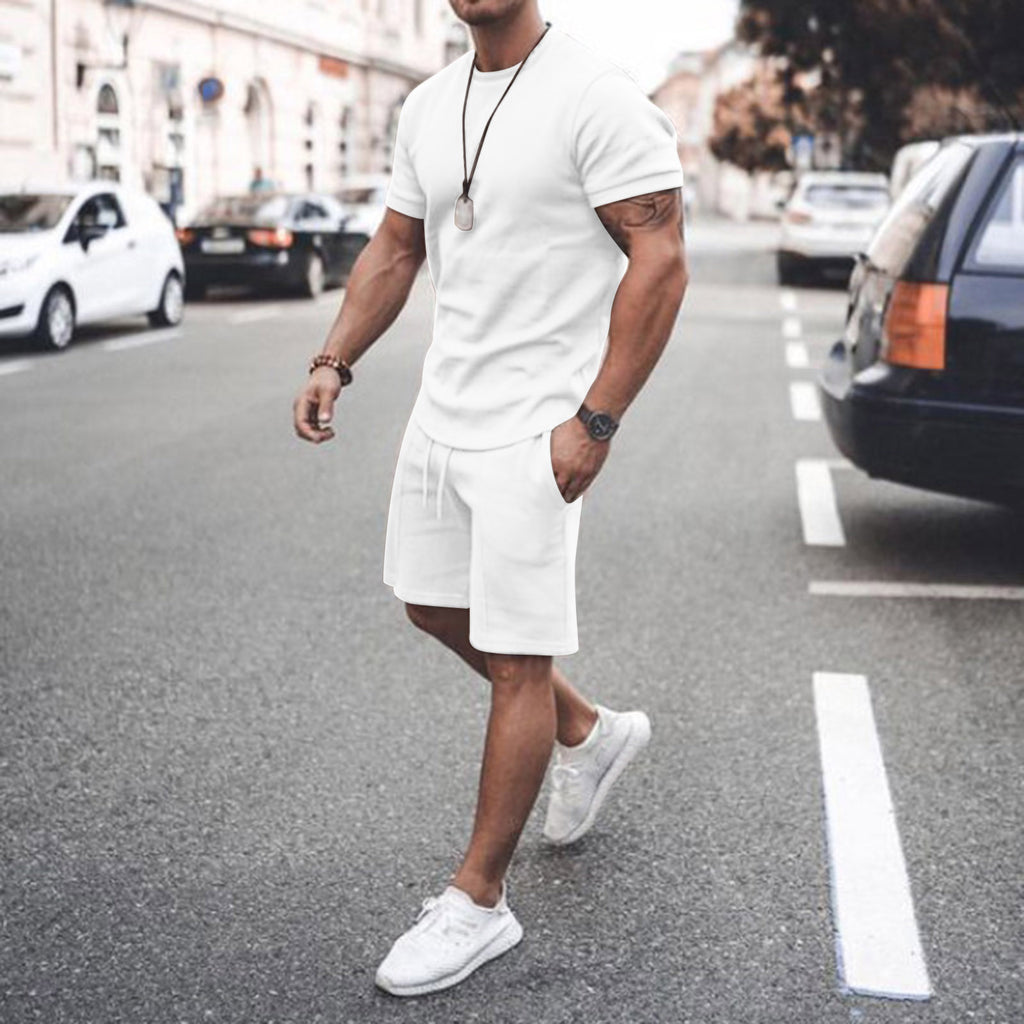 Wholesale Multicolored Loose Heavyweight Polyester and Cotton Custom Drop Shoulder Men's T-shirts and Shorts Set
