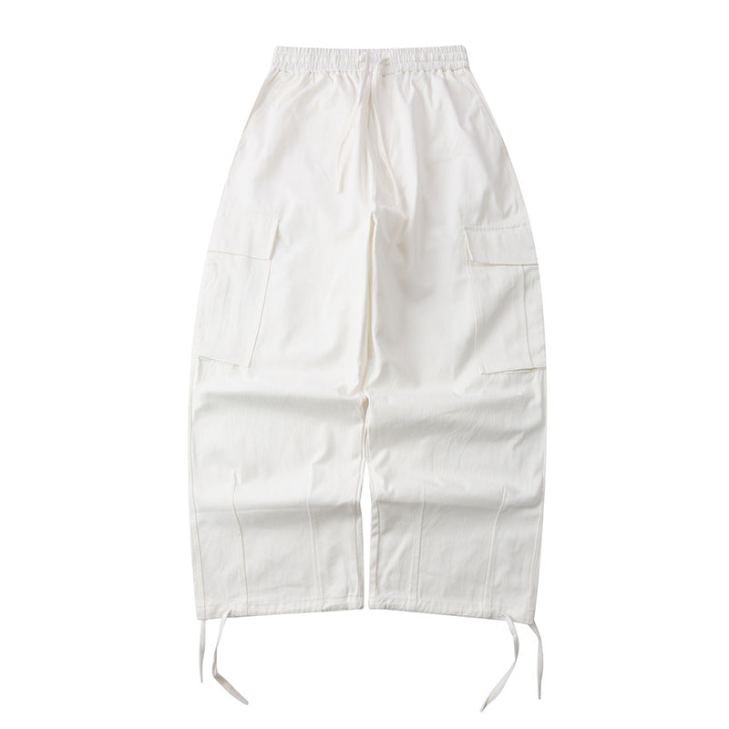 American Style Customized LOGO4 Color Large Pocket Wide Leg Work Pants with Drawstring at the Ankle Casual Long Sweatpants