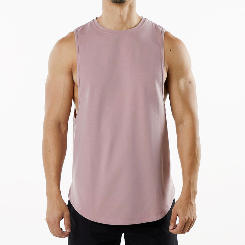 Large-sized Pullover for Men Breathable for Exercise with an Opening at the Back Sleeveless and Curved Bottom Hem Summer