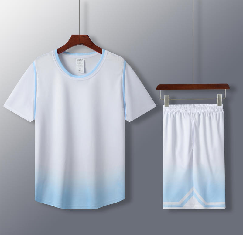 5 Color Men's and Women's 100% Polyester Round Neck Basketball Uniform Set Fake Two Pieces with Vertical Stripes of Beige Fabric
