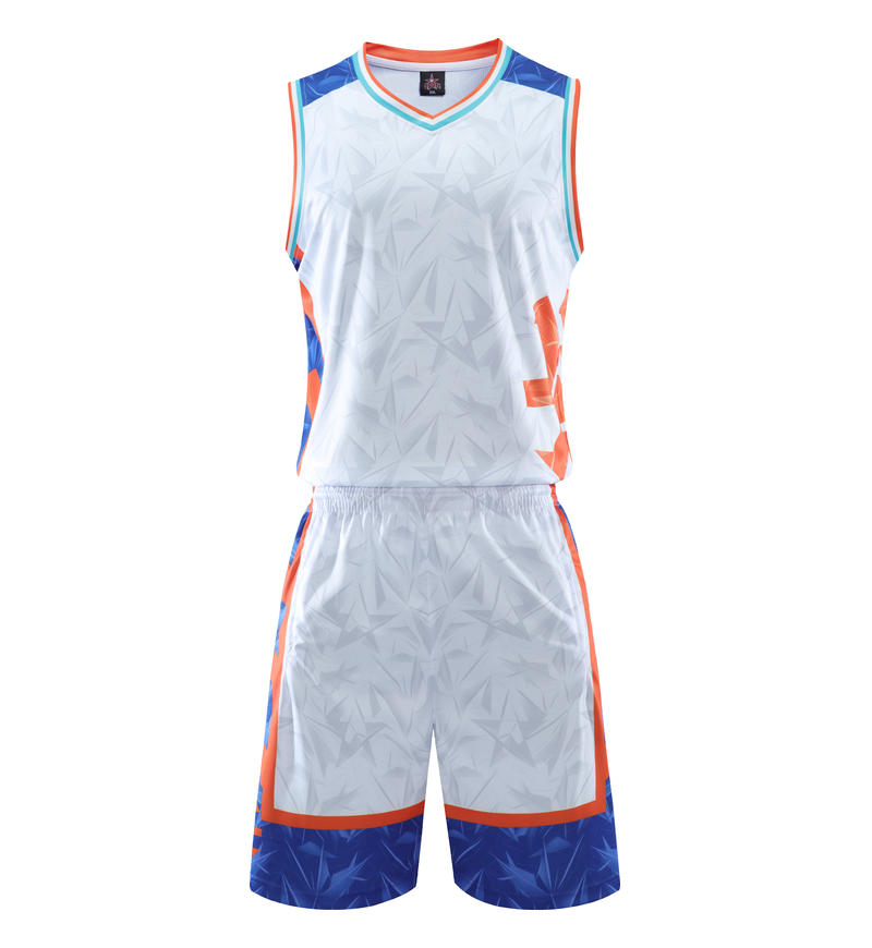 Wholesale Customized 5 Color Men's and Women's 100% Polyester Fiber V Neck Basketball Uniform Set Basketball Jacquard Fabric