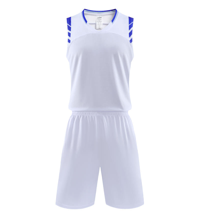 Oem Brand 5 Color Men's and Women's All Polyester  Round Neck Basketball Uniform Set with Vertical Stripes and Plain Fabric