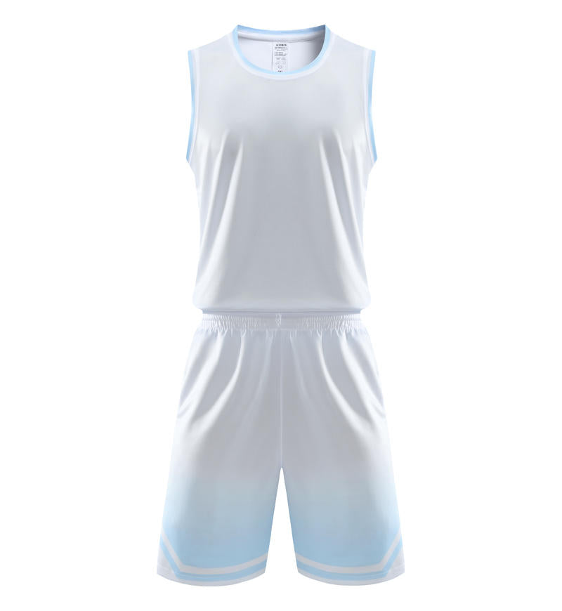 Fashion 5 Color Men's and Women's 100% Polyester Fiber Round Neck Basketball Uniform Set with Vertical Stripes and Plain Fabric