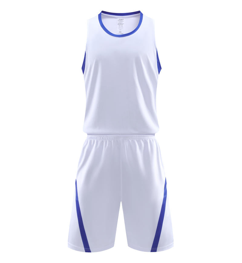 Summer 5 Color Men's and Women's 100% Polyester Fiber Round Neck Basketball Uniform Set Vertical Stripe Cotton Plain Fabric