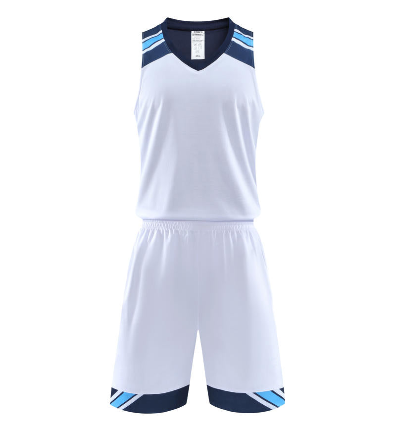 Custom logo 5 Color Men's and Women's 100% Polyester Fiber V Neck Basketball Uniform Set with Vertical Stripes and Plain Fabric