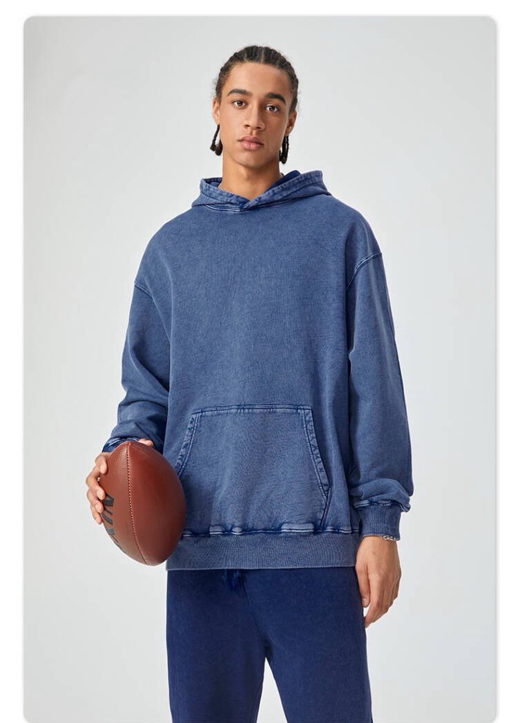 Custom Heavyweight Wax Printing 100% Cotton Washed Blank Puff Printing Streetwear Fashion Drop Shoulder Winter Hoodie