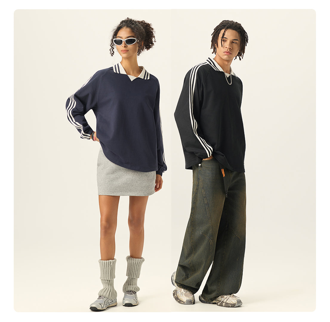 100%Cotton Turn-down Collar Stripe Oversized Unisex Heavy Weight Blank Hoodies High Quality