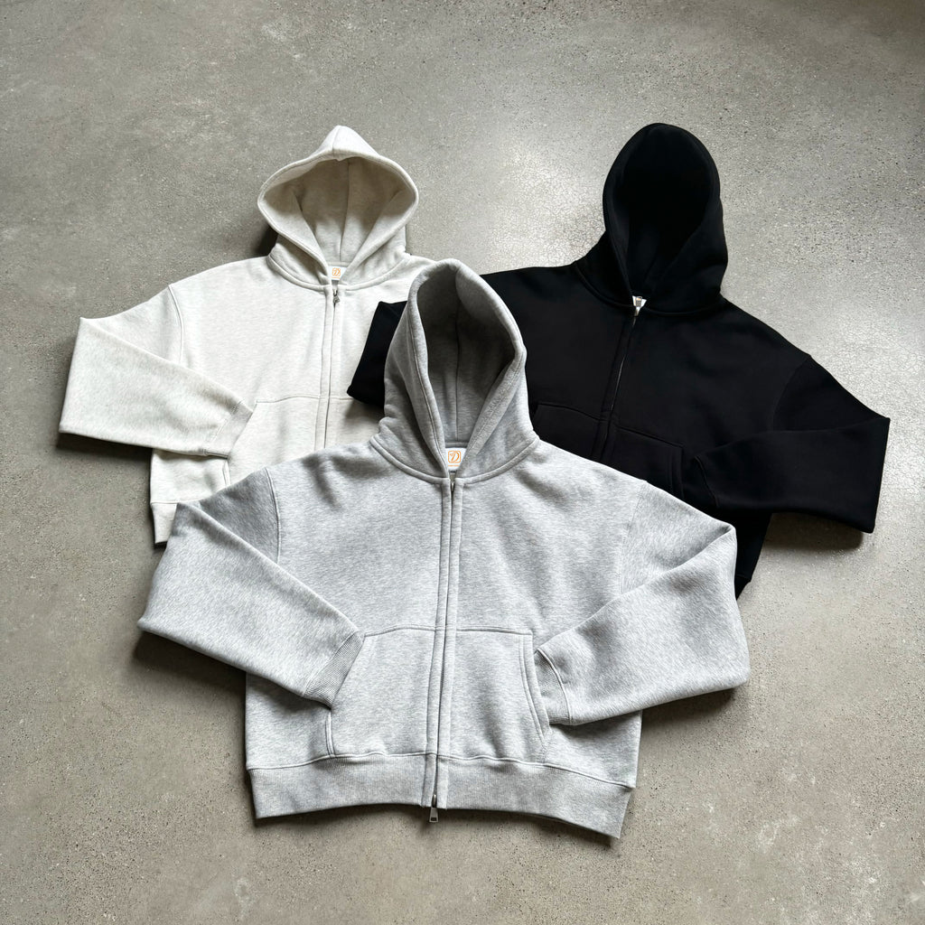 Women's Hoodies Heavyweight Fashion Crop Top Short High Quality Sport Blank Pure Color Custom Zip up Fleece Drop Shoulder Hoodie