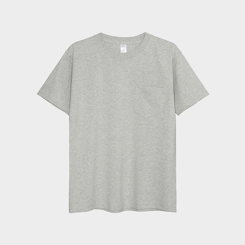 4 Color Heavyweight Pocket T-shirt Thick Cotton Short Sleeved Basic Solid Color with Pockets, Suitable for Both Men and Women