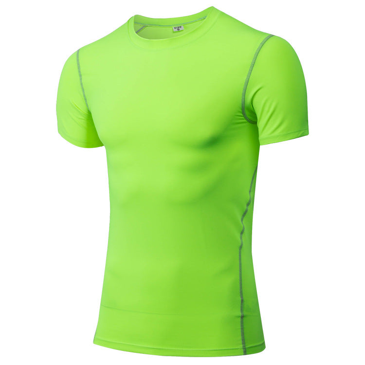 Customized 12 Color Men's Tight Training Fitness Clothes Running Short Sleeved Sports Shirts Elastic Quick Drying T Shirts