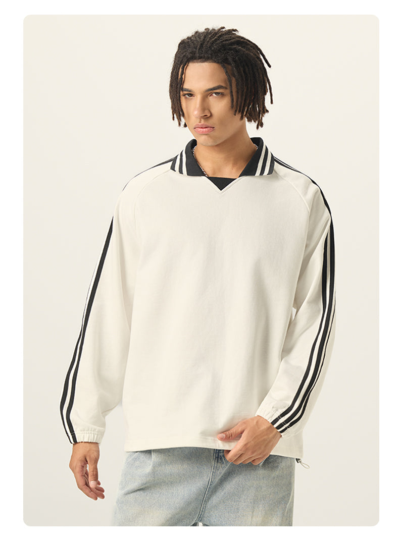 100%Cotton Turn-down Collar Stripe Oversized Unisex Heavy Weight Blank Hoodies High Quality