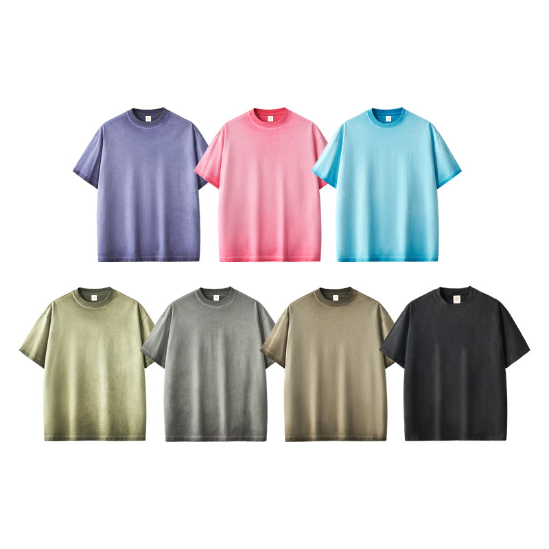 Custom French Terry Acid Wash Vintage Streetwear Unisex 100% Cotton High Quality  Drop Shoulder Screen Print Blank Tshirt