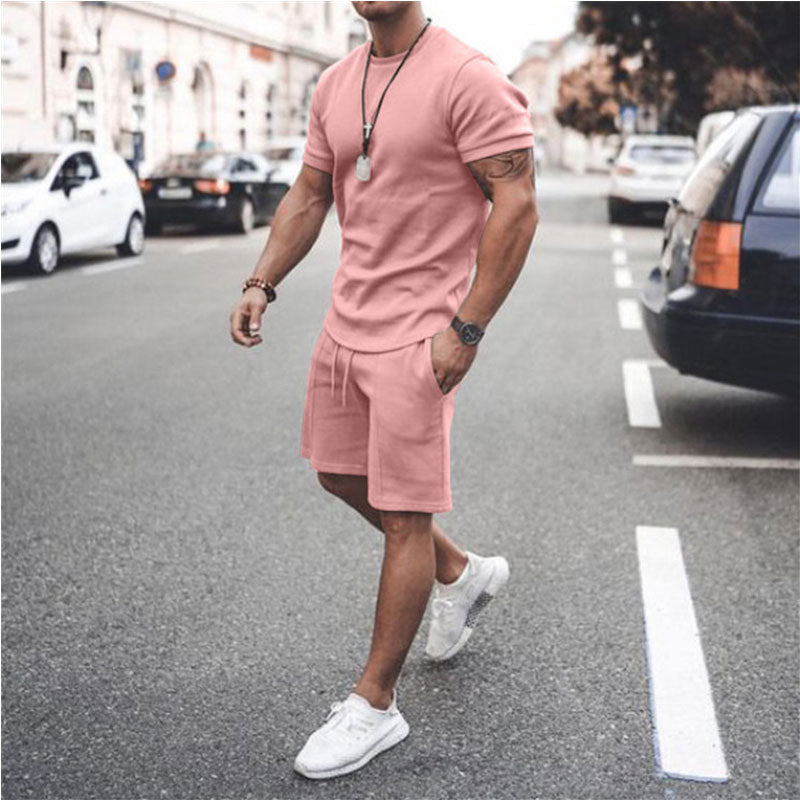 Wholesale Multicolored Loose Heavyweight Polyester and Cotton Custom Drop Shoulder Men's T-shirts and Shorts Set