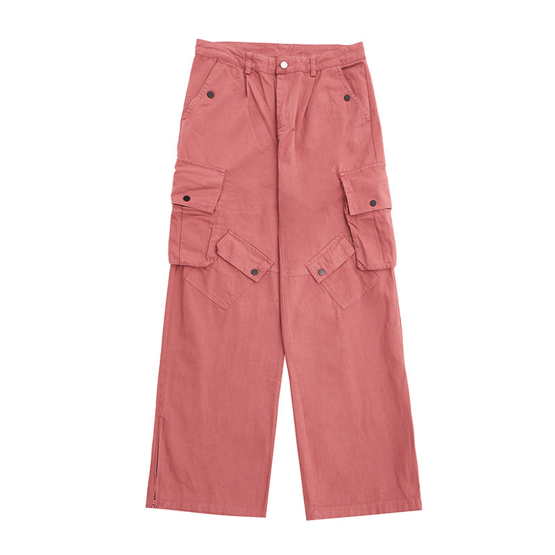 2 Color Japanese Retro Street Fashion Multi Pocket Zipper Bottom Workwear Casual Pants for women Loose Fit Long Sweatpants