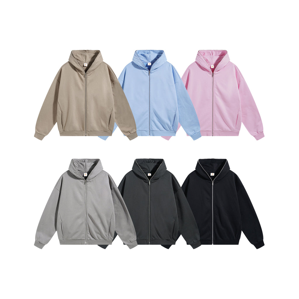 Heavyweight Drop Shoulder Custom Zip up Polyester and Cotton High Quality Pure Color Streetwear Hoodies Wholesale