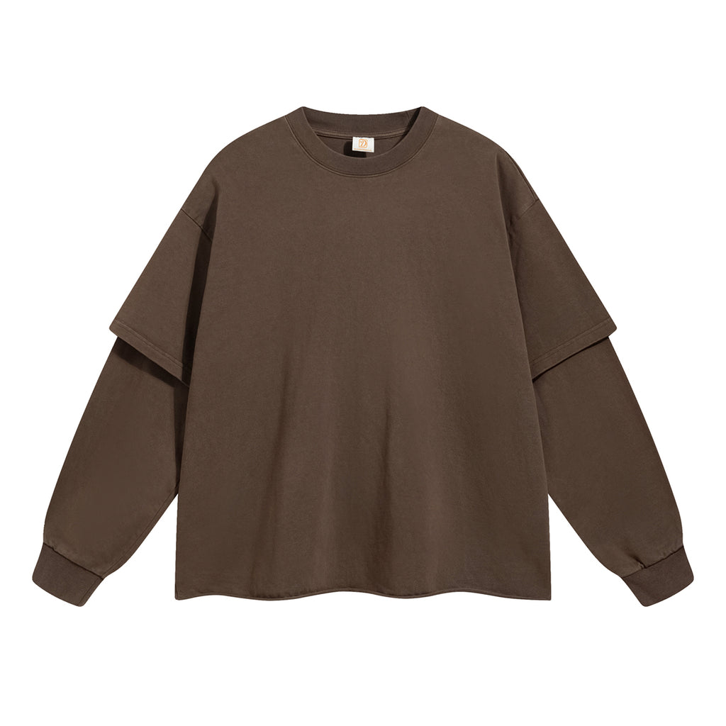 Heavyweight 100% Cotton T-shirt Custom Drop Shoulder High Quality Round Neck Streetwear Vintage Patchwork Long Sleeve T-shirt