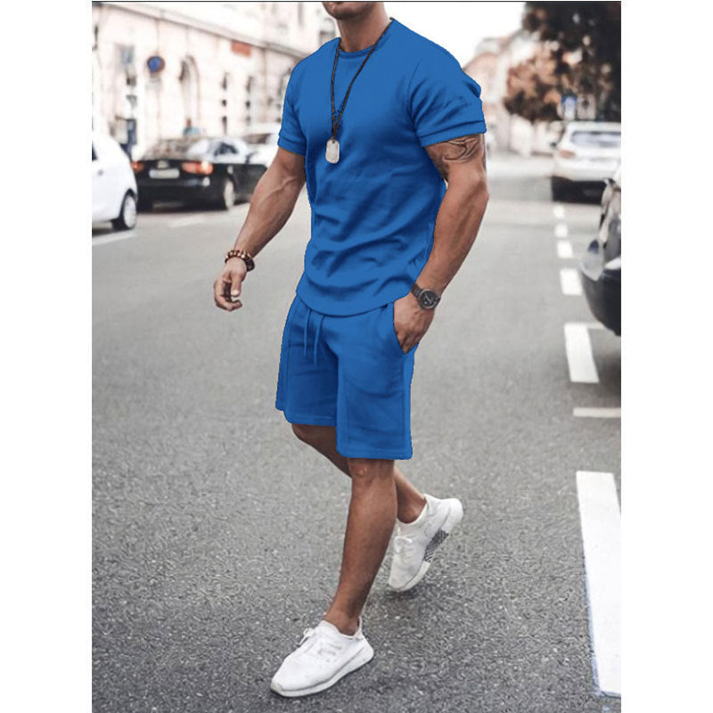 Wholesale Multicolored Loose Heavyweight Polyester and Cotton Custom Drop Shoulder Men's T-shirts and Shorts Set