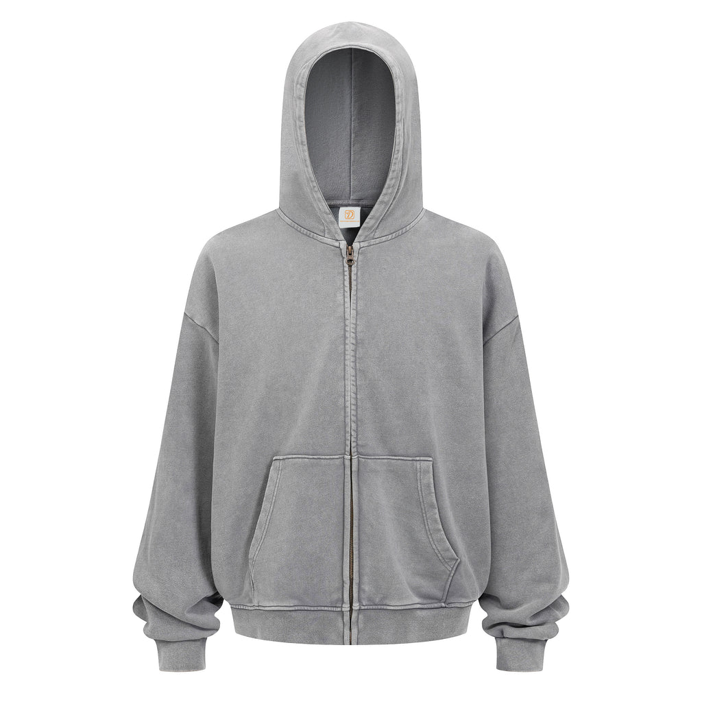 Custom French Terry Acid Wash Full Zip up Heavyweight Vintgae Unisex High Quality Heavy Cotton Sweaters and Hoodies