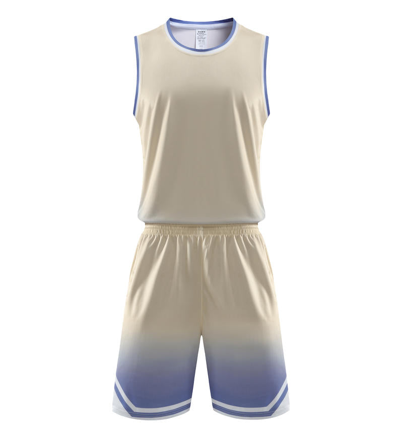 Fashion 5 Color Men's and Women's 100% Polyester Fiber Round Neck Basketball Uniform Set with Vertical Stripes and Plain Fabric