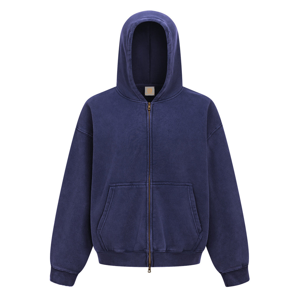 Short Style Boxy Custom Zip up Washed Wax Printing Unisex High Quality Streetwear Fashion Puff Printing Hoodies for Men