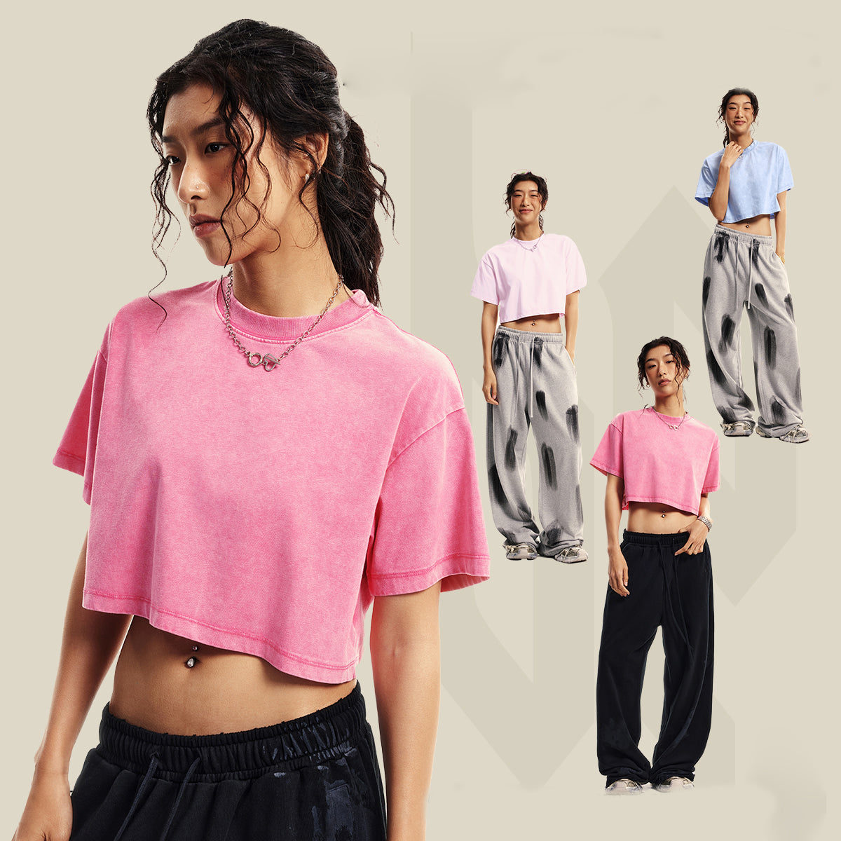 Custom Acid Wash t Shirt Streetwear Crop Top High Quality Short Style Round Neck Puff Printing Pure Color Fashion Plain t Shirt