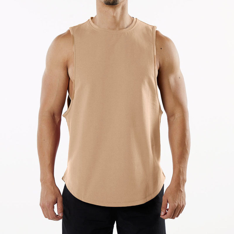 Large-sized Pullover for Men Breathable for Exercise with an Opening at the Back Sleeveless and Curved Bottom Hem Summer