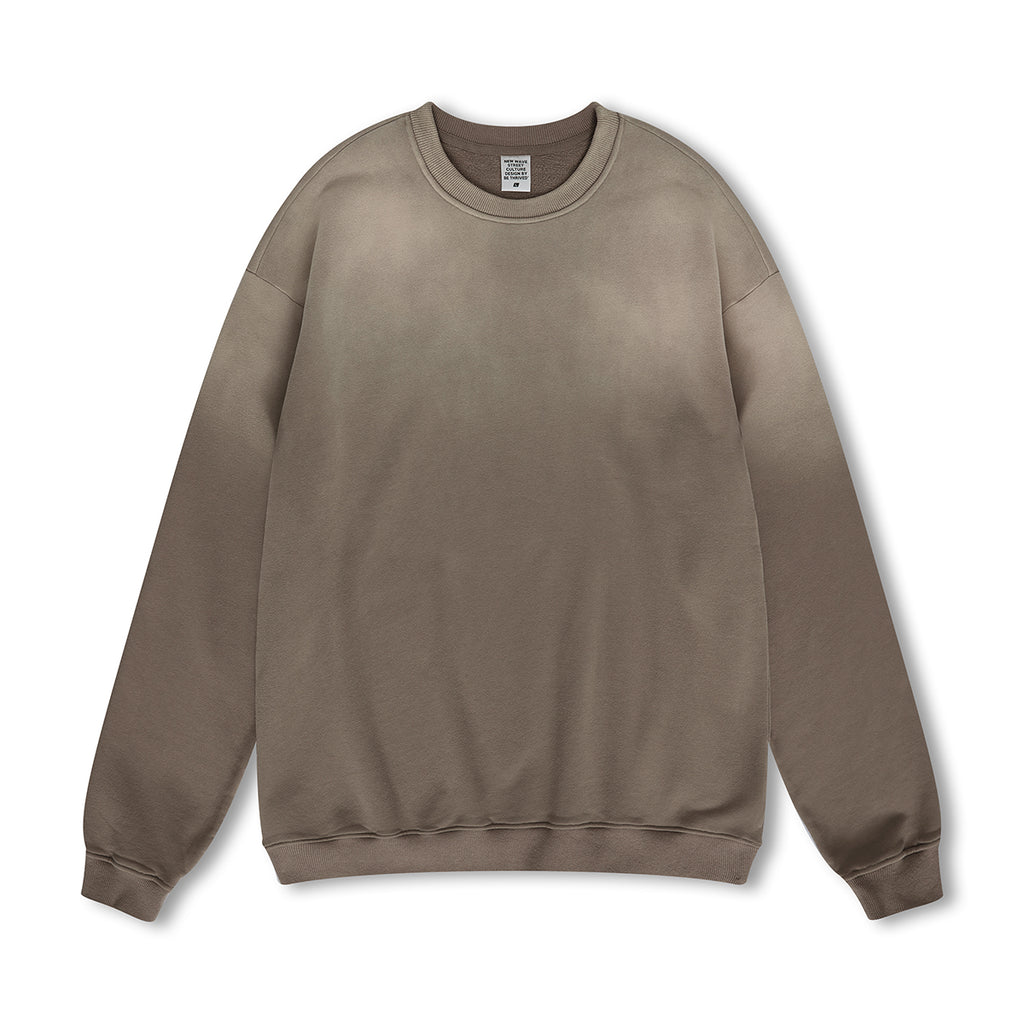 Customized 8-color Oversized All Cotton Looped Pile Brushed Fleece Retro Washed Gradient Round Neck Hoodie American Style