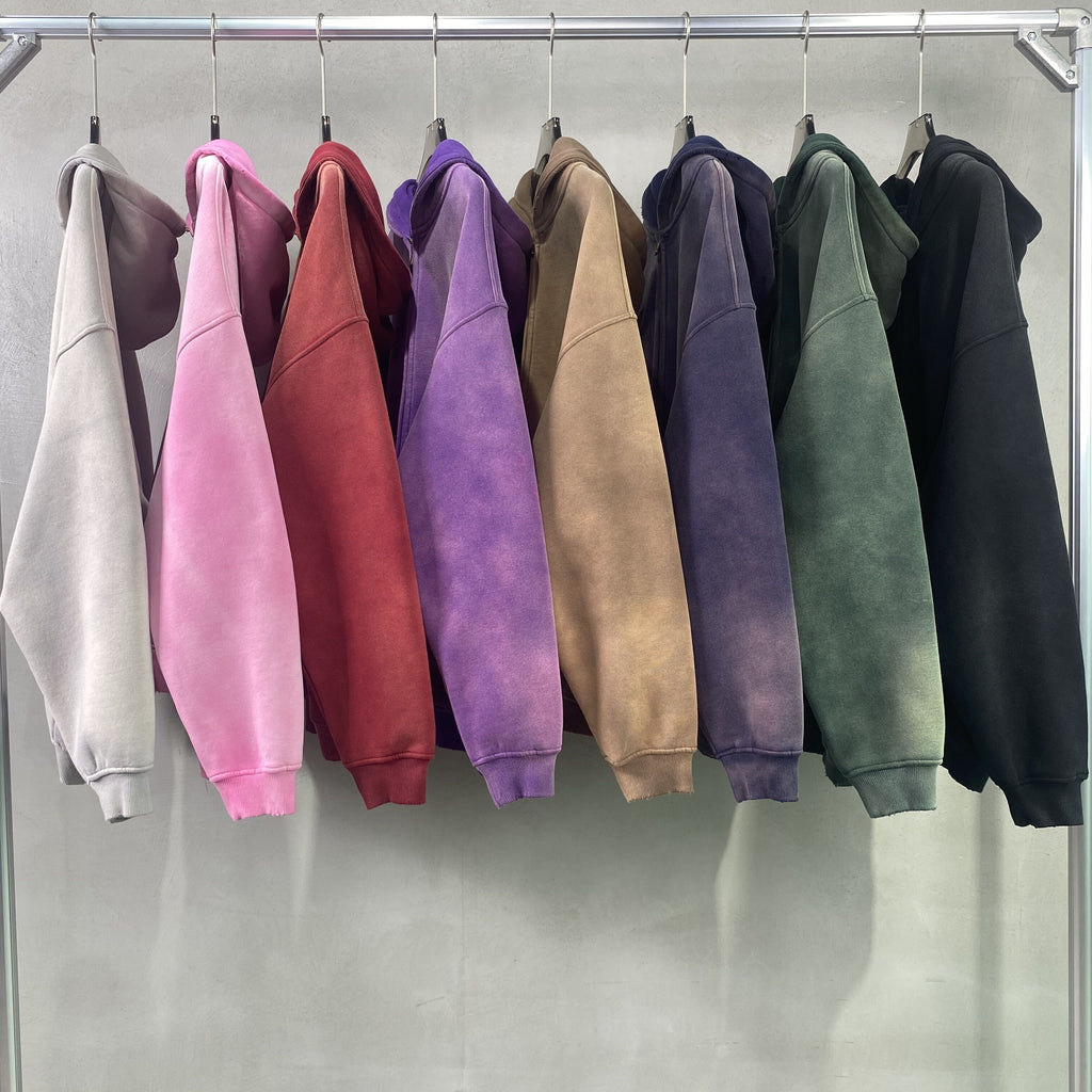 Waxing Printing Custom Washed Fleece High Quality Blank Full Zip up Vintage Fashion Hot Sale Puff Printing Streetwear Hoodies