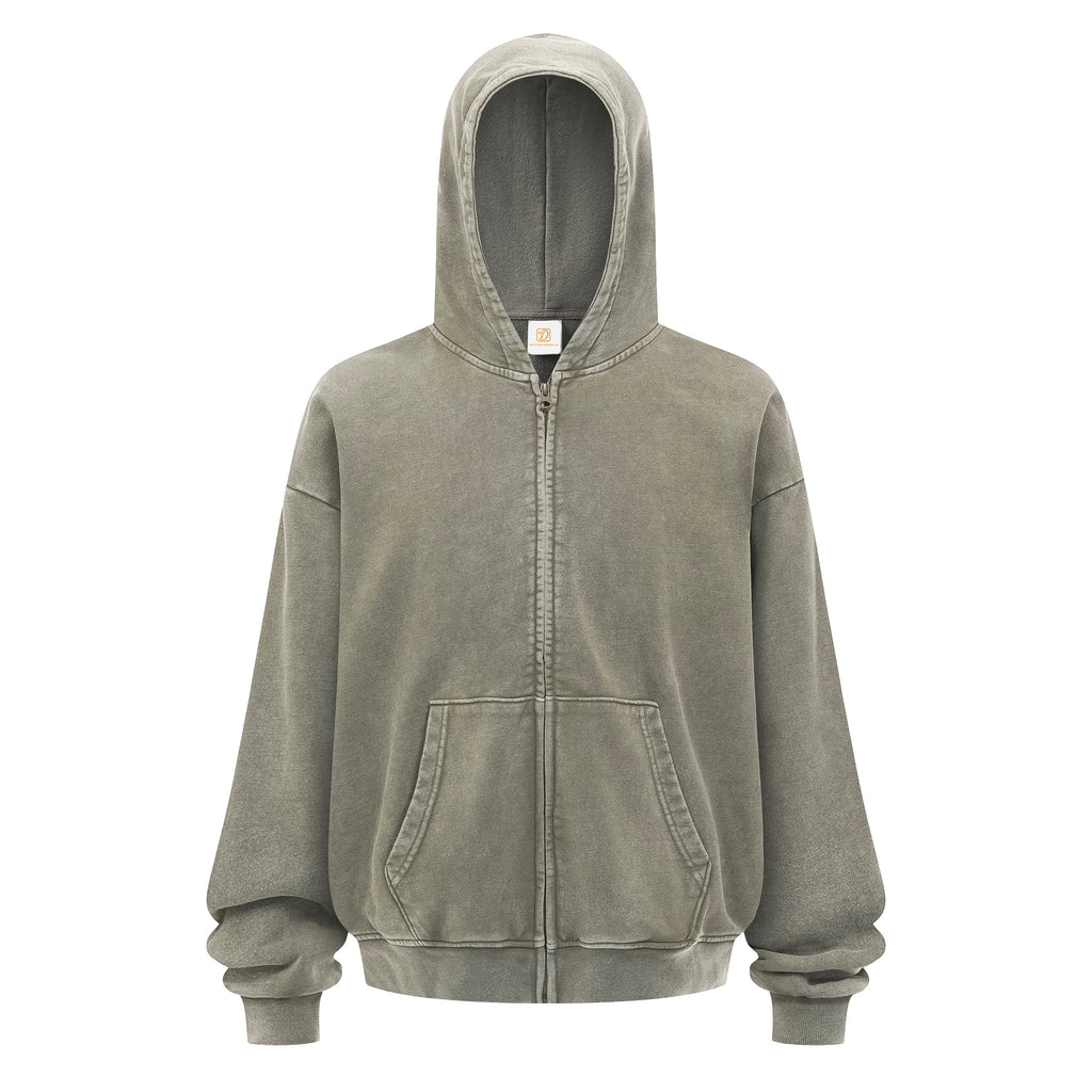 100% Cotton Hoodies Heavyweight Streetwear Custom Zip up Vintage Distressed High Quality Acid Wash Blank Fashion Hoodie for Men