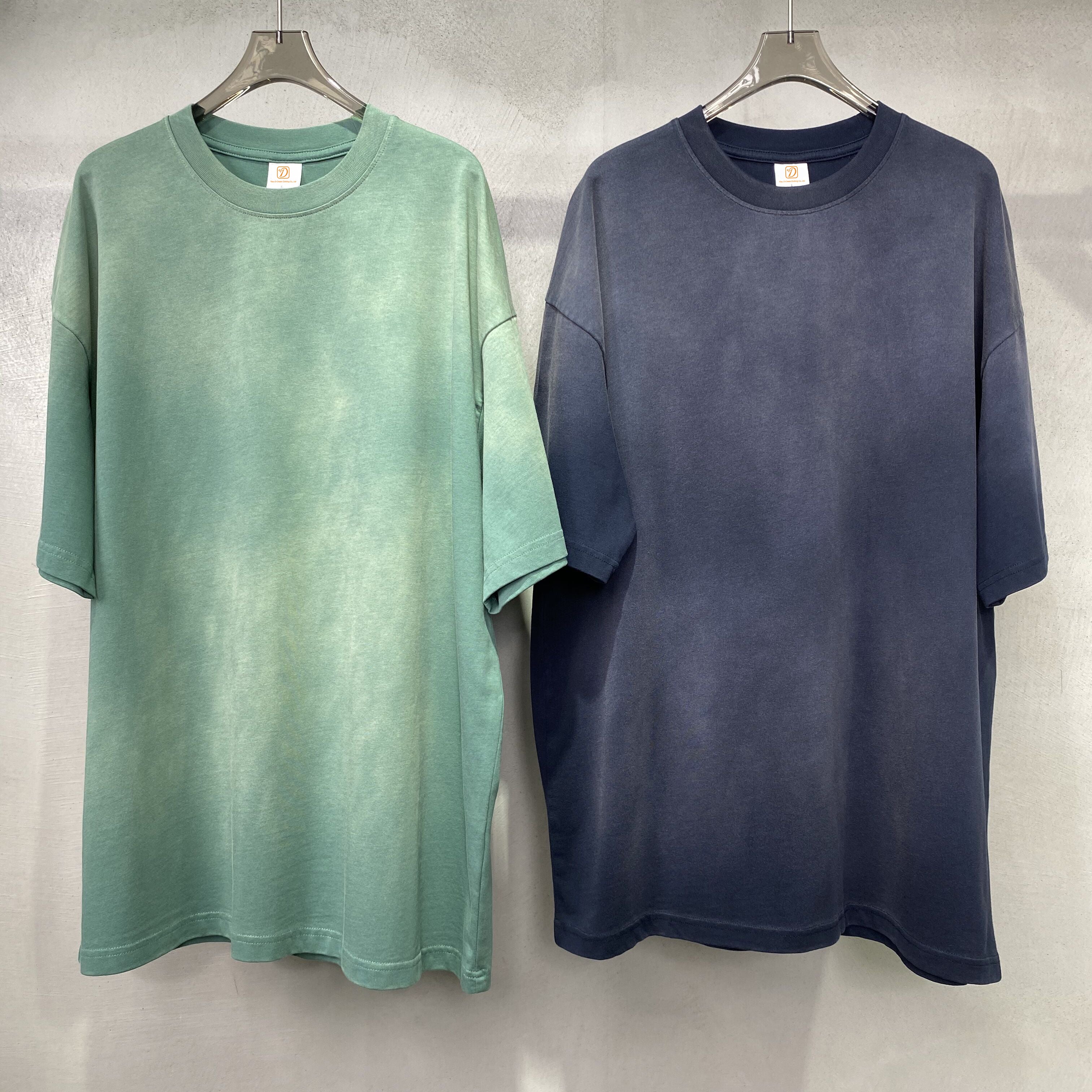 Custom Heavyweight Streetwear Tshirts Vintage High Quality Waxing Printing 100% Cotton O-neck Blank Loose Acid Wash Tshirts