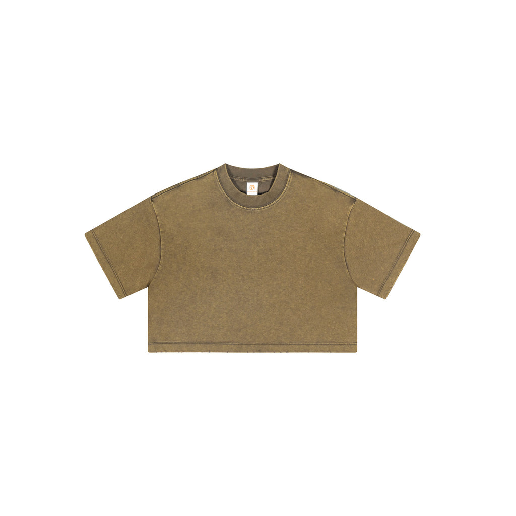 230gms Polyester and Cotton Round Collar Crop Top Washed Short High Quality Custom Oversized Streetwear Puff Print t Shirt