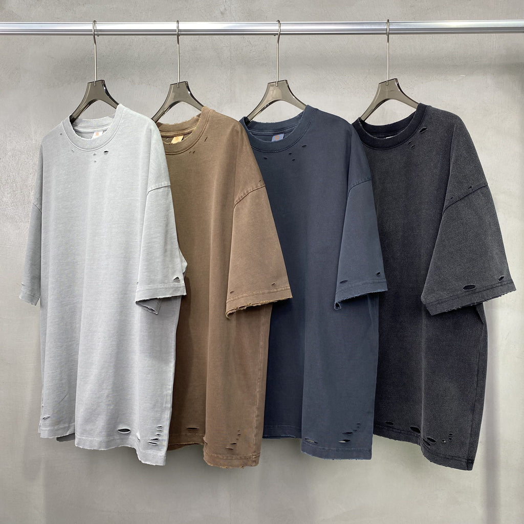 Wholesale Clothing Men's T-shirts Custom 100% Cotton Loose Broken Acid Wash Drop Shoulder High Quality Blanks T-shirt for Men