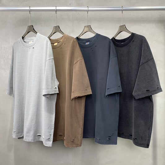 Wholesale Clothing Men's T-shirts Custom 100% Cotton Loose Broken Acid Wash Drop Shoulder High Quality Blanks T-shirt for Men