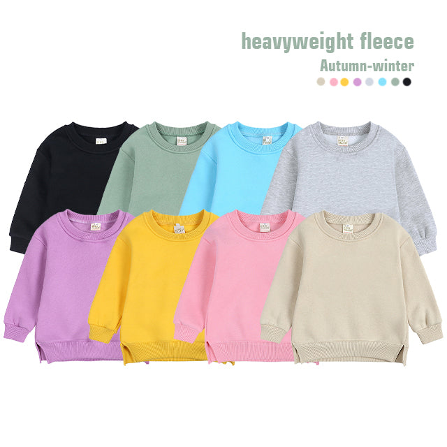 High Quality Baby Pure Color Fleece Round Neck Hoodie Coat Heavyweight Blank Pullover Sublimation Screen Printed Winter Hoodie