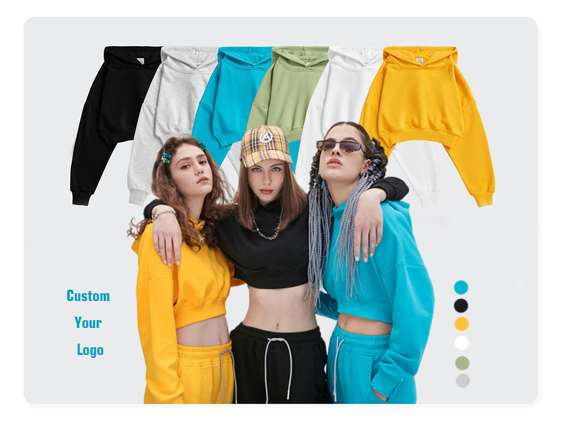 Wholesale Terry Pure Color High Quality Crop Top Versatile Sport Custom logo Heavyweight Printing Fashion Sweaters and Hoodie