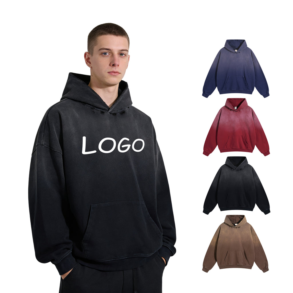 Heavyweight Broken Tie Dye Custom French Terry Acid Wash High Quality Blank Pullover Polyester and Cotton Hoodies Puff Print